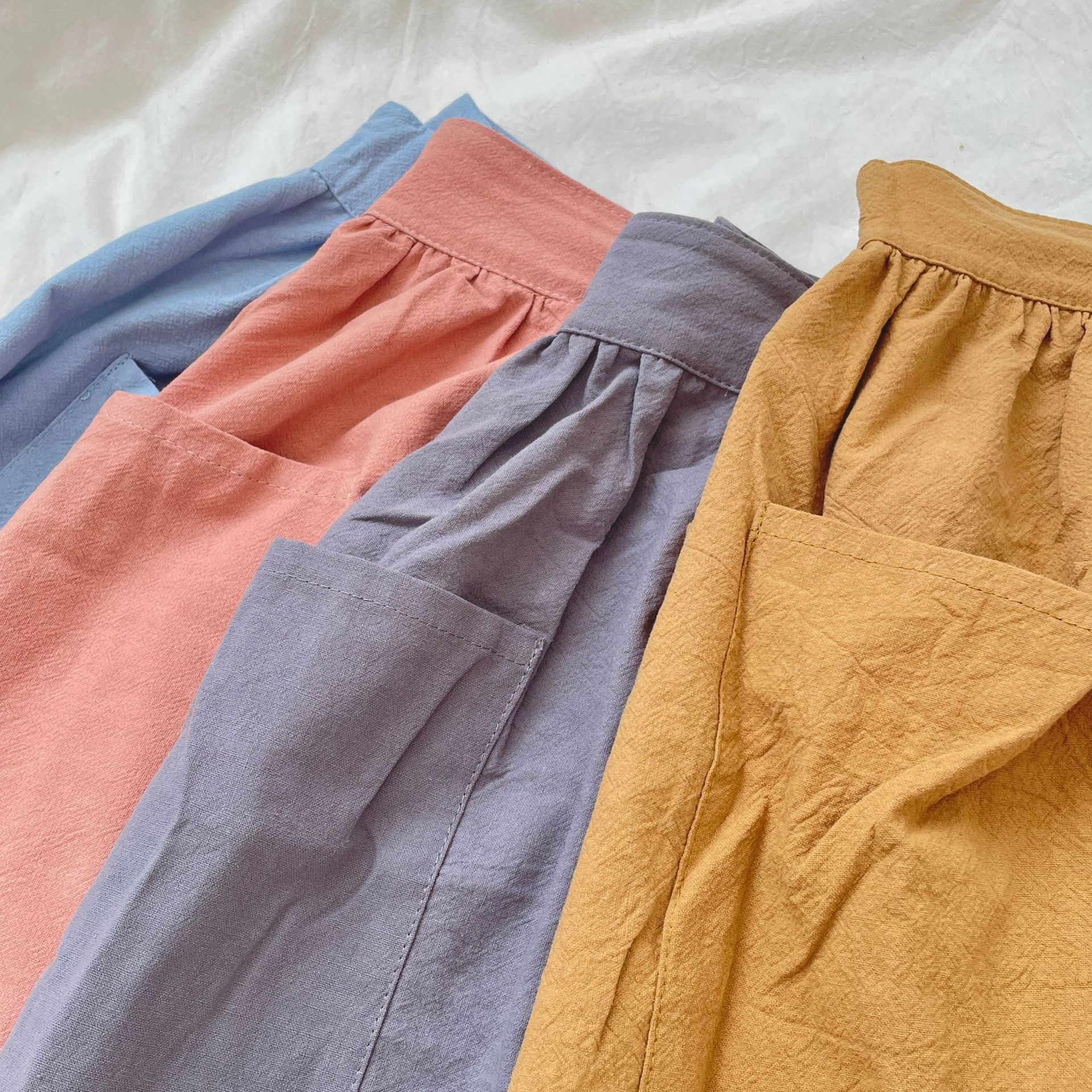 bj412272 wear-resistant pure cotton adult half-length apron, oil-proof home cooking kitchen lace-up solid color apron Specification drawing