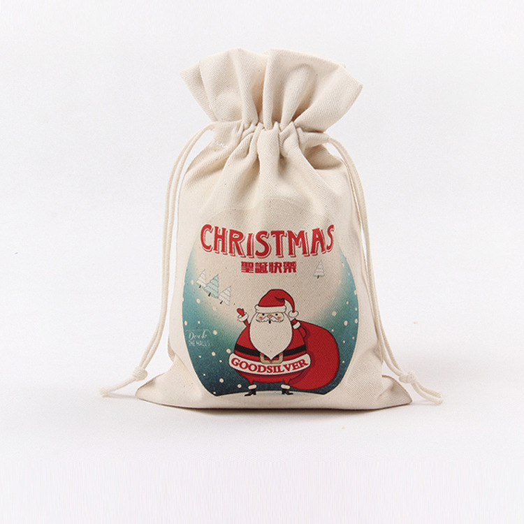 A245 logo printed canvas storage bag with drawstring closure, gift pocket, portable for Christmas packaging gifts details Picture