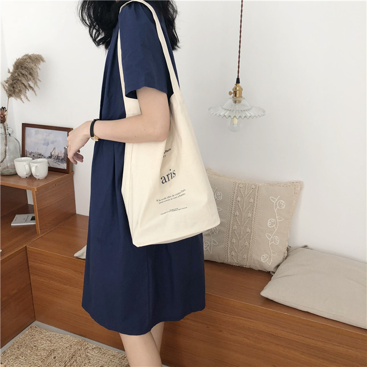 【 In Stock 】E93 Korean-style chic Artistic and Fresh Canvas Bag, hand-held cloth bag, shopping bag, printed words for mother and daughter details Picture