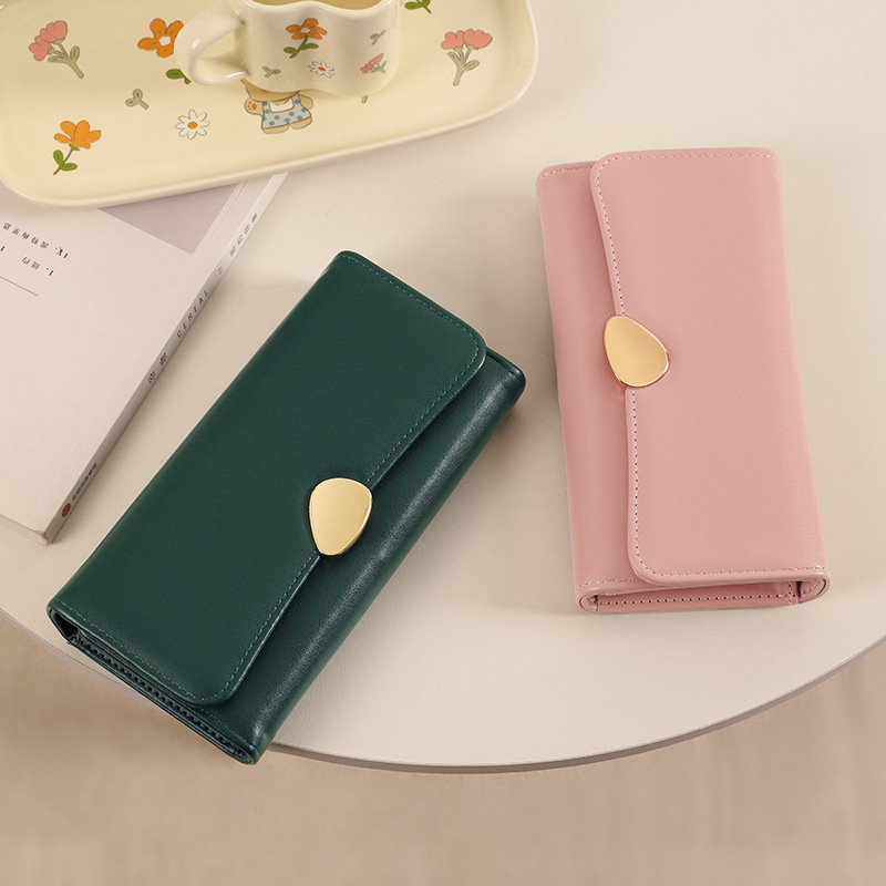 Women's three-fold folding long, simple and elegant hand-held wallet card case integrated, multi-slot buckle, niche design wallet Specification drawing