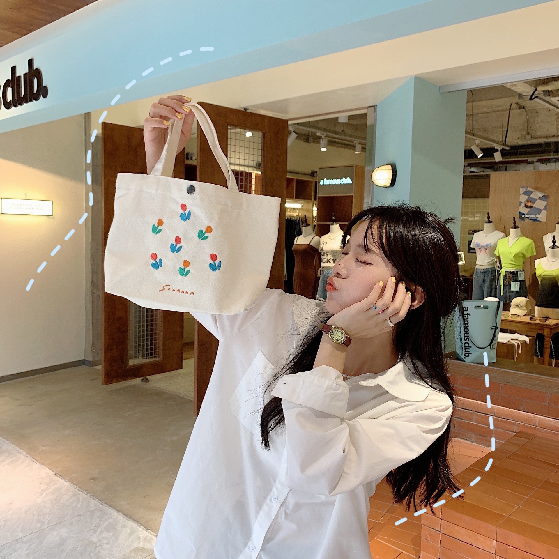 26224 color-blocked tulip hand-held simple and fresh student class bag, tote and portable details Picture