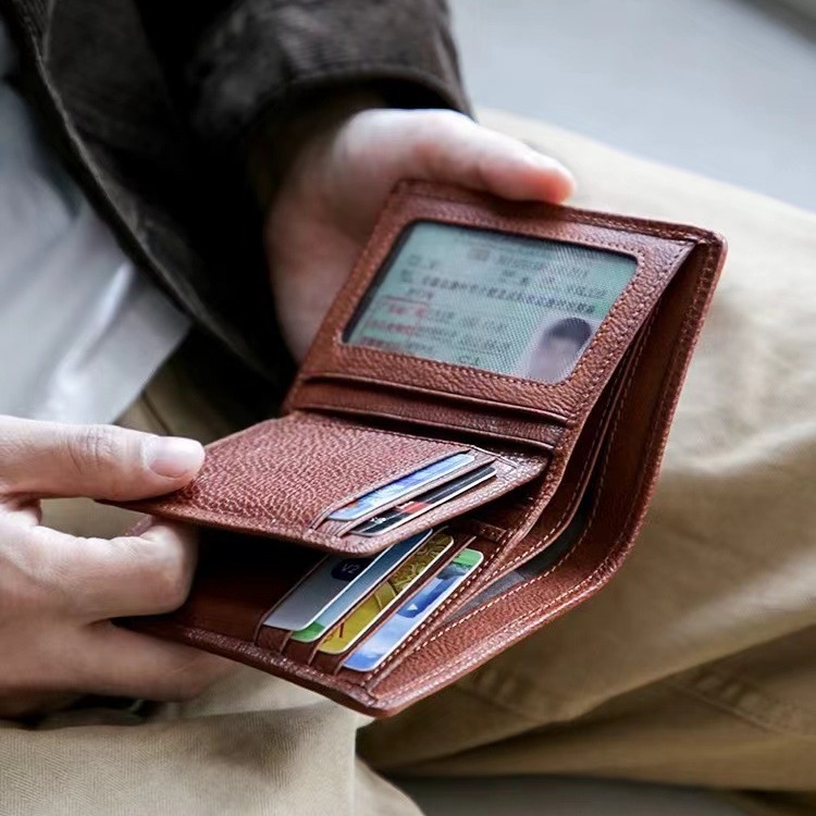Antique genuine leather men's short wallet, top layer vegetable-tanned cowhide, 20% off driver's license, vehicle registration certificate, bank card wallet, wallet details Picture