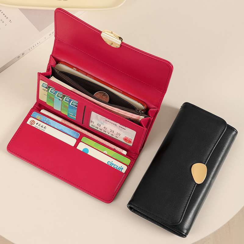 Women's three-fold folding long, simple and elegant hand-held wallet card case integrated, multi-slot buckle, niche design wallet Application Scenario
