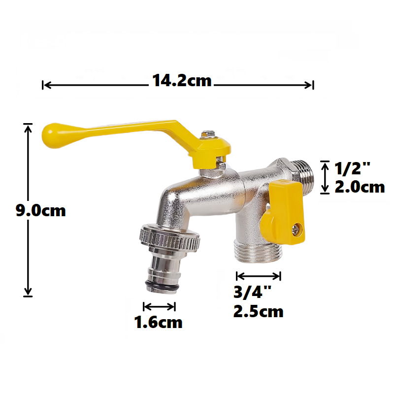 Cross-border exclusive gardening double-outlet zinc alloy faucet, one inlet and two outlets, double pacifier, aluminum handle faucet [Yellow] Application Scenario
