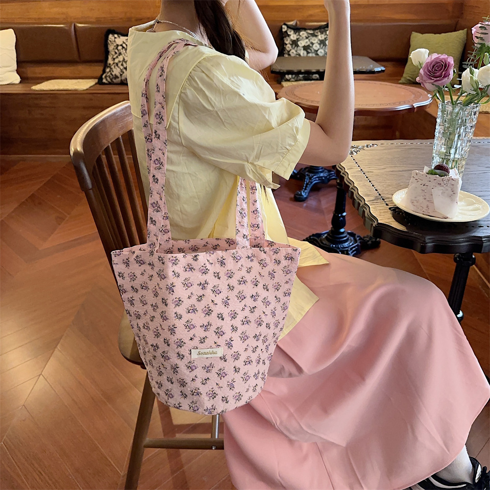36201 2024 New Summer Fresh Floral bucket single-shoulder bag, niche tote bag, large capacity underarm bag Specification drawing