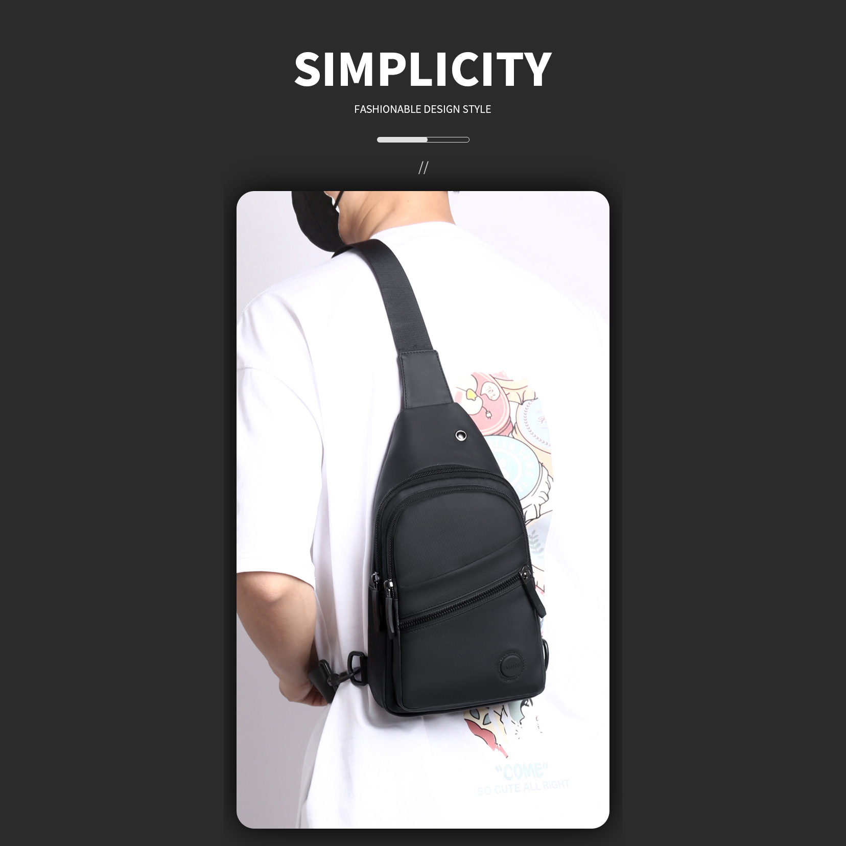The new men's waterproof nylon chest bag is simple and fashionable. It features a large-capacity multi-layer crossbody bag and a casual shoulder bag Specification drawing