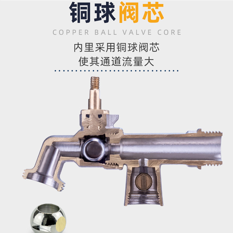 Wholesale of all-copper washing machine faucets, double-outlet double-control nickel-plated faucets, copper ball valve cores, single-cooling garden outdoor faucets details Picture