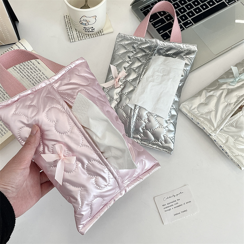 412161 ins style tissue bag, girlish heart bow with cotton tissue bag, car tissue box, portable hanging bag Specification drawing