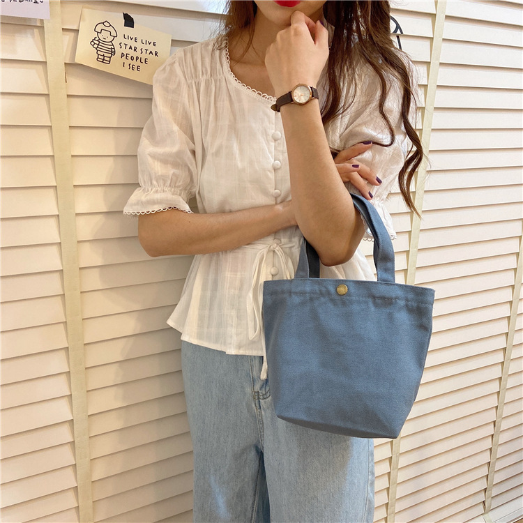 【 In Stock 】A04163 Korean hand-held canvas bag, simple lunch box bag, small cloth bag for work, hand-held lunch box bag Specification drawing