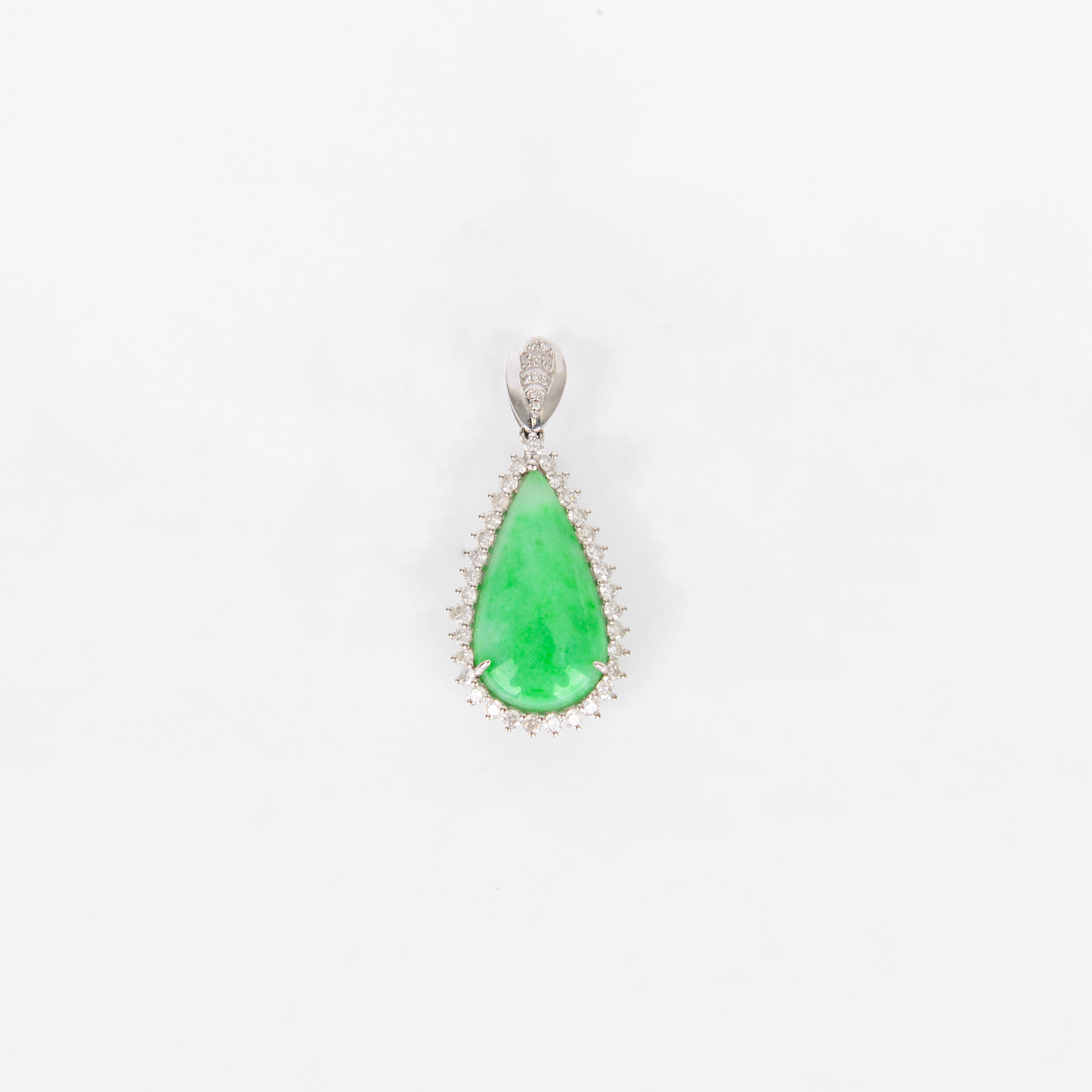 翡翠挂坠18k金镶玉伴钻水滴翡翠吊坠玉石女款正品