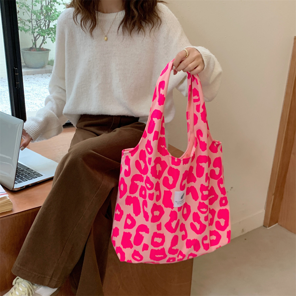 19201 Korean-style ins student canvas single-shoulder bag for women, 2025 new retro leopard print hand-held vest bag Application Scenario