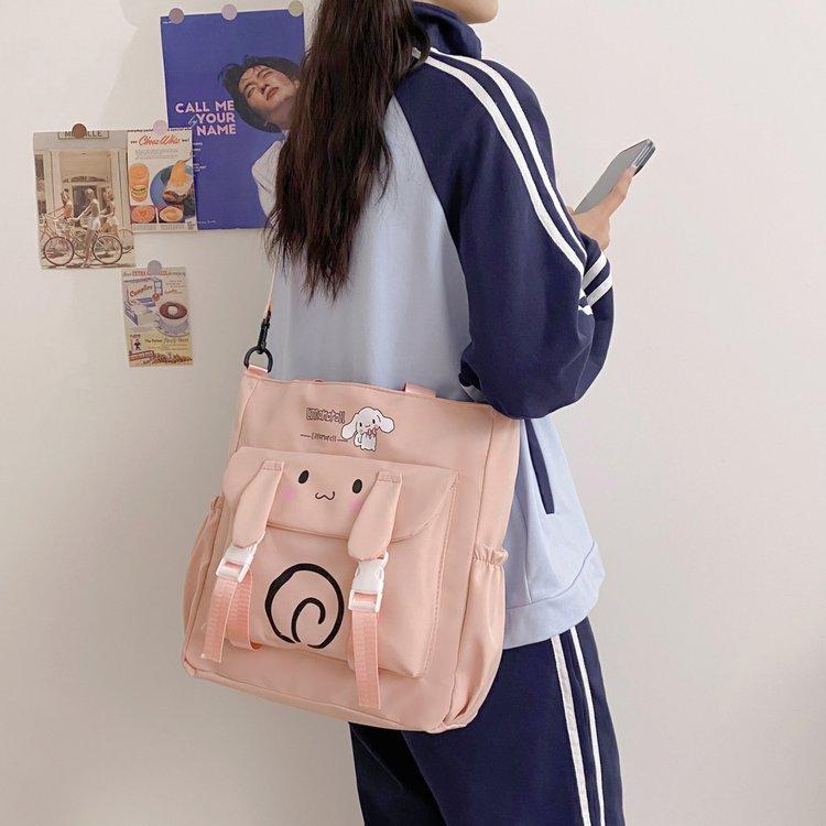 Foreign trade women's bag, large capacity bucket bag, 2024 new style nylon fabric cute cartoon dog shoulder bag, crossbody bag undefined