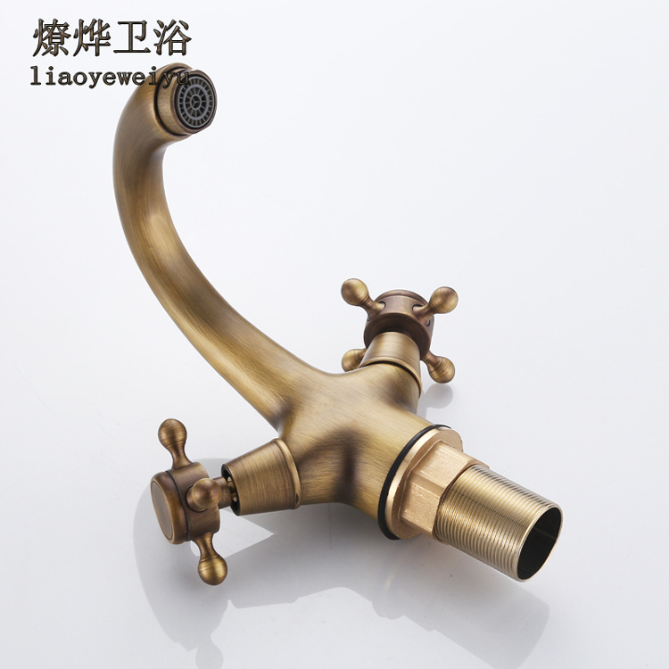 All-copper European-style antique hot and cold water faucet, washbasin, horn faucet, retro kitchen sink, rotatable retro faucet Specification drawing