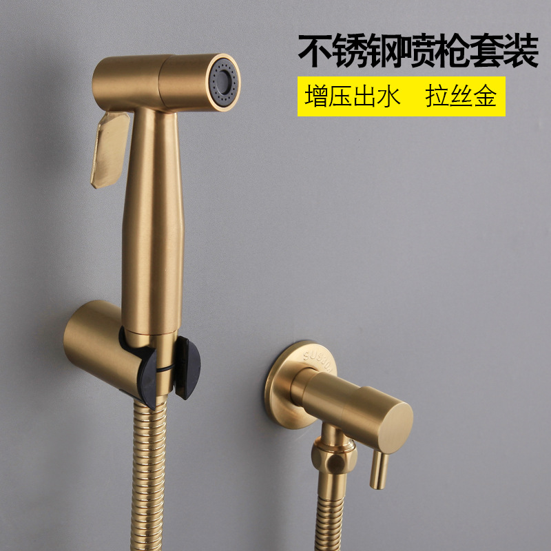 SUS304 spray gun, women's washbasin, toilet set, companion, pressurized nozzle gun, gray brushed, gold Angle valve, household full figure