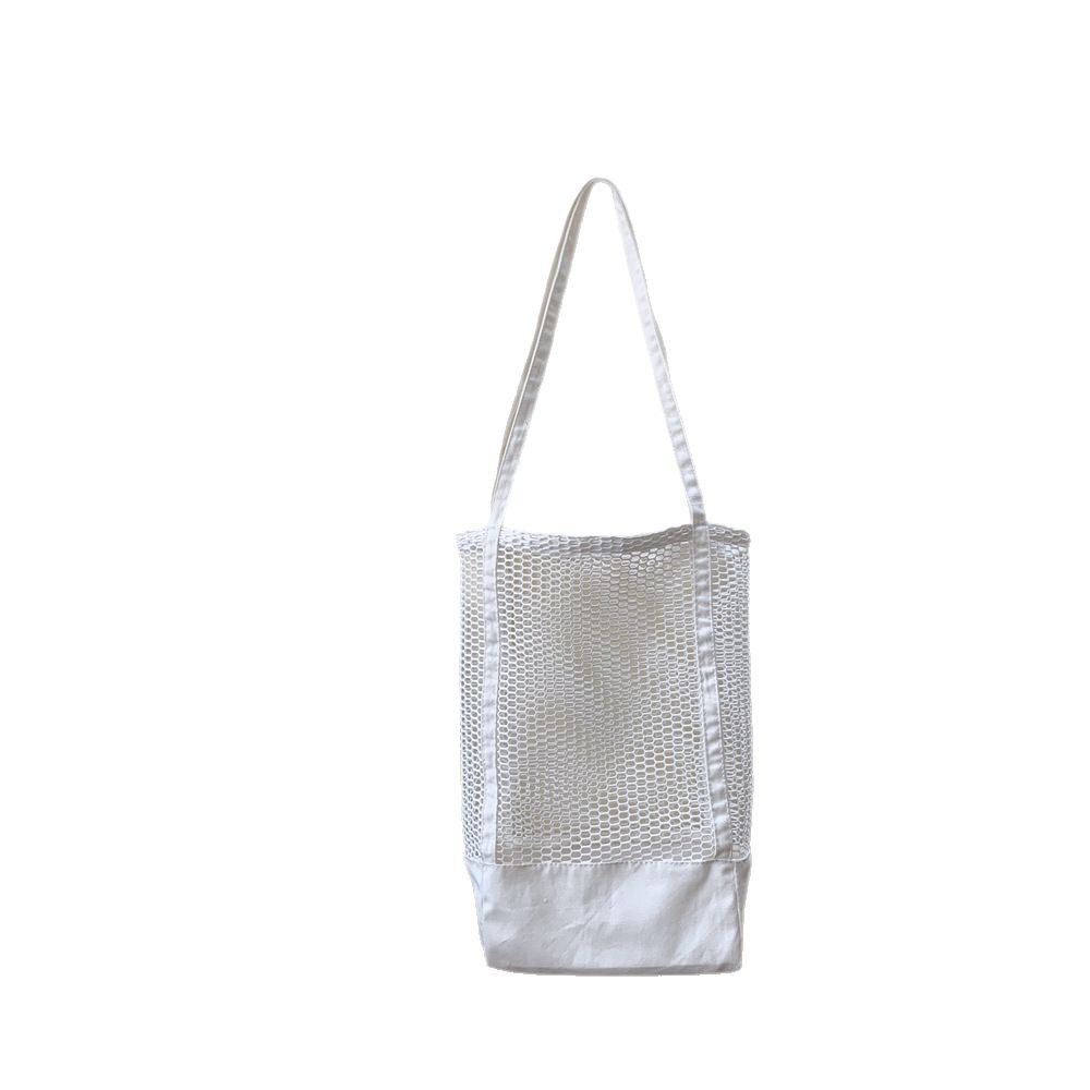 04211 Canvas mesh hollowed-out handbag, portable shopping bag, mesh beach bag, women's summer canvas bag Item Picture