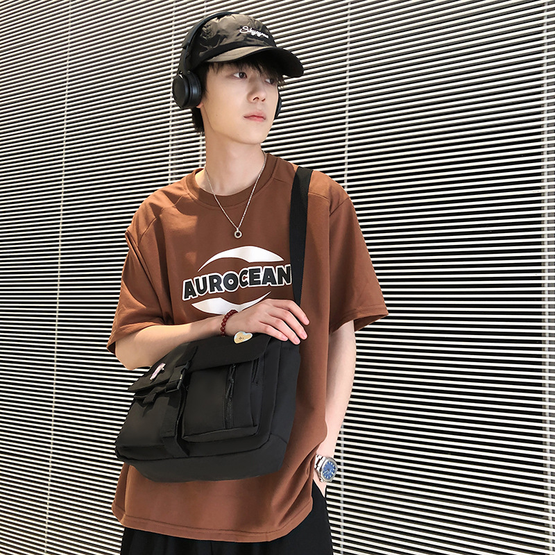 French men's crossbody bag, trendy workwear style, Japanese casual men's bag, large-capacity single-shoulder bag, personalized messenger bag, trendy Specification drawing