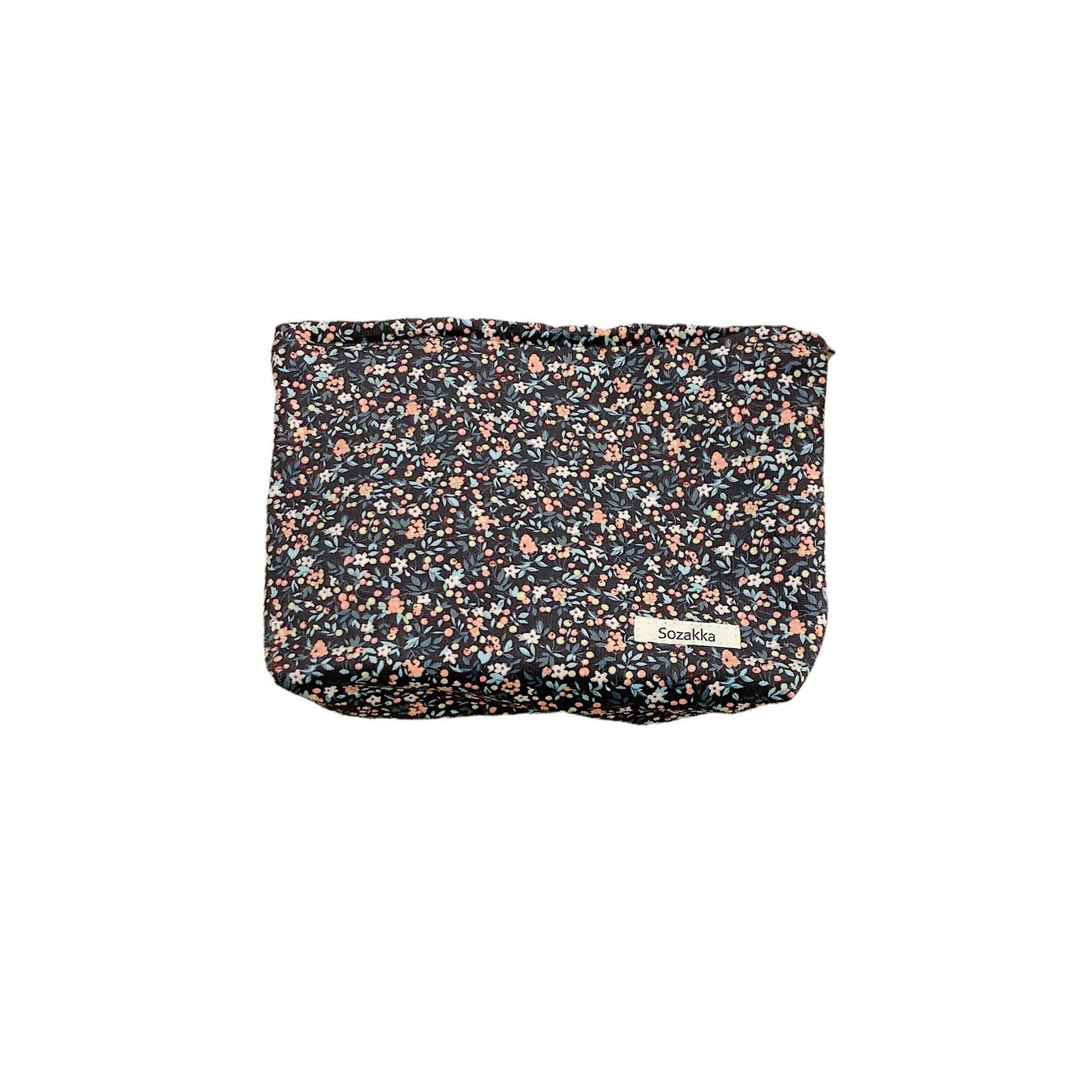 21051 InS-style retro small floral makeup bag, corduroy lipstick storage bag, portable toiletry bag Item Picture