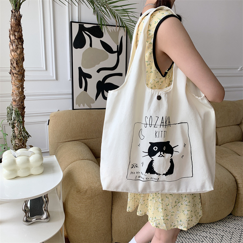 36271 Summer New printed single-shoulder bag, student class canvas bag, cartoon tote bag, large-capacity vest bag full figure