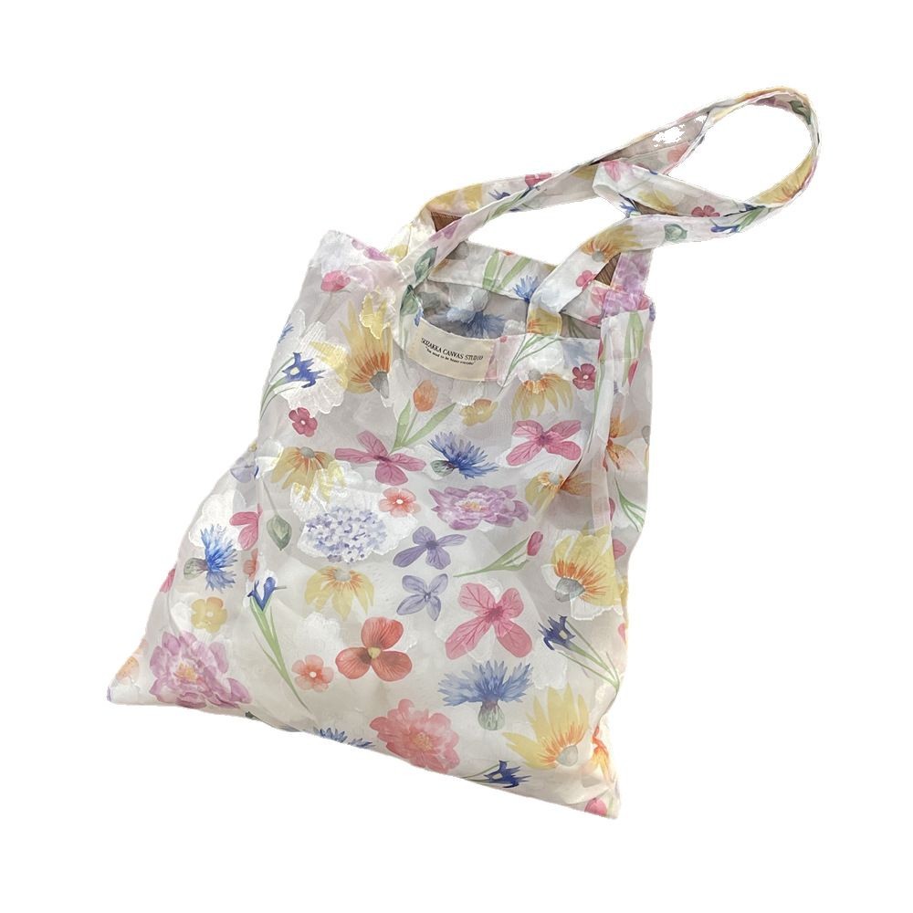 5381 Spring/Summer New mesh flower single-shoulder bag, thin fairy hand-held bag, large capacity vest bag Item Picture