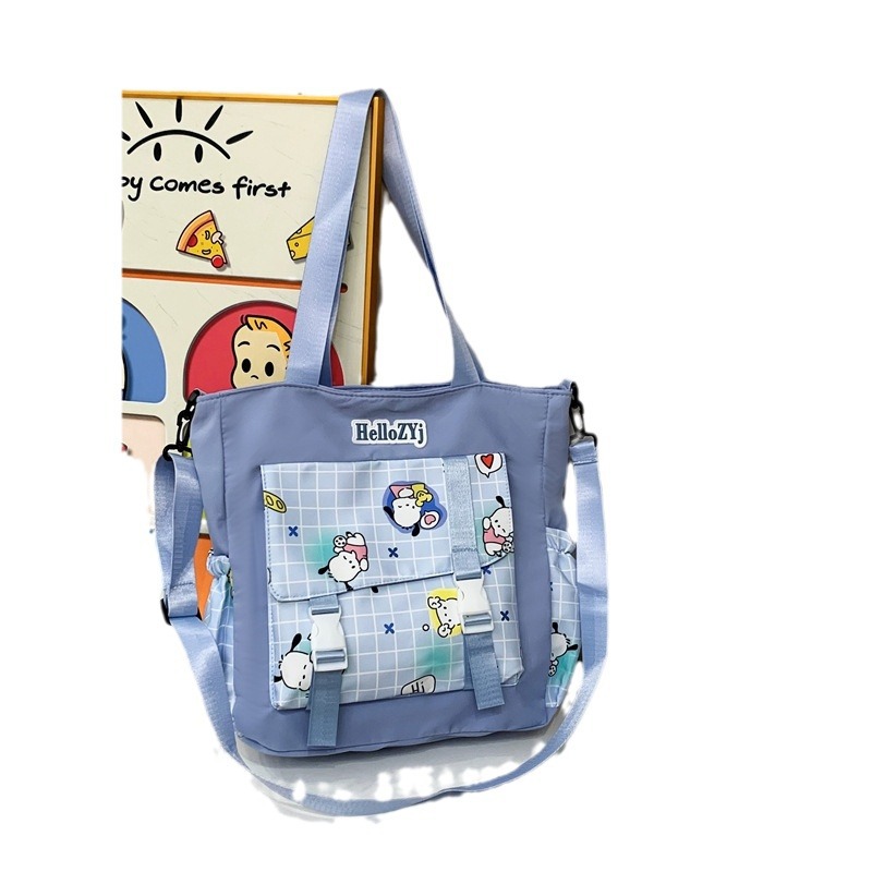 Large-capacity student tutorial bag for girls, 2024 new single-shoulder bag, Korean style sweet nylon document bag, crossbody bag Item Picture