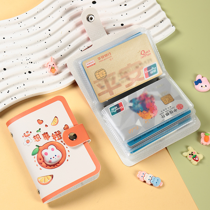 Creative and super cute auspicious card bag, women's wish orange loose change ID card storage bag, dual card insertion anti-demagnetization snap card bag Specification drawing