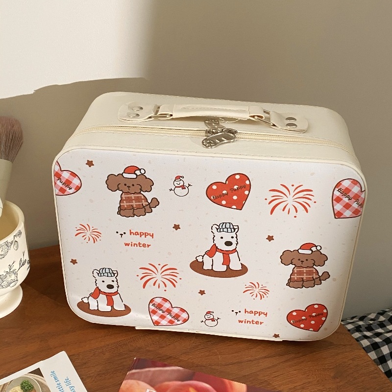Cute large-capacity hand-held makeup bag, women's portable storage box, cosmetics storage box with mirror, all-in-one toiletry bag Item Picture