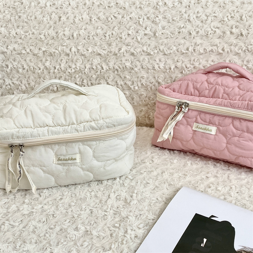 54132 Cosmetic bag, cloud quilted, portable, large capacity, toiletries storage, skincare handbag, travel storage Specification drawing