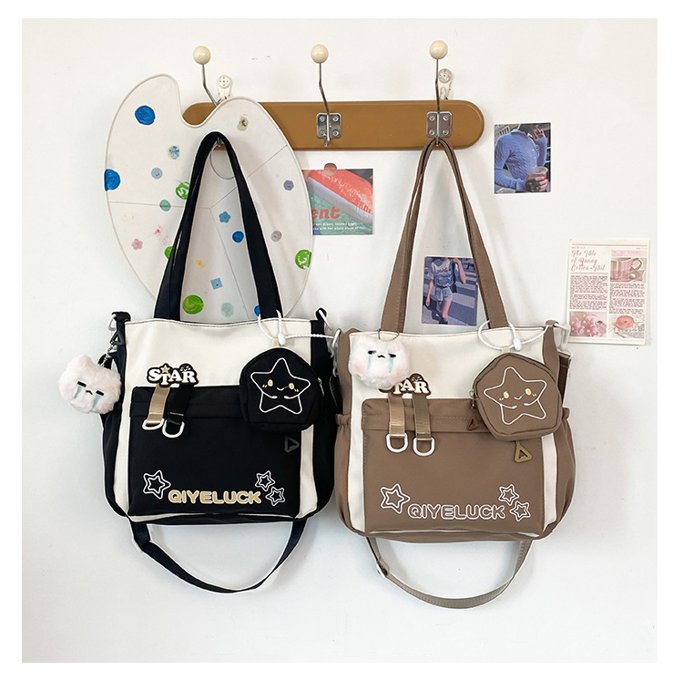 Cute and versatile star crossbody bag, new large-capacity single-shoulder handbag, fresh and cute student tutorial class bag for girls details Picture