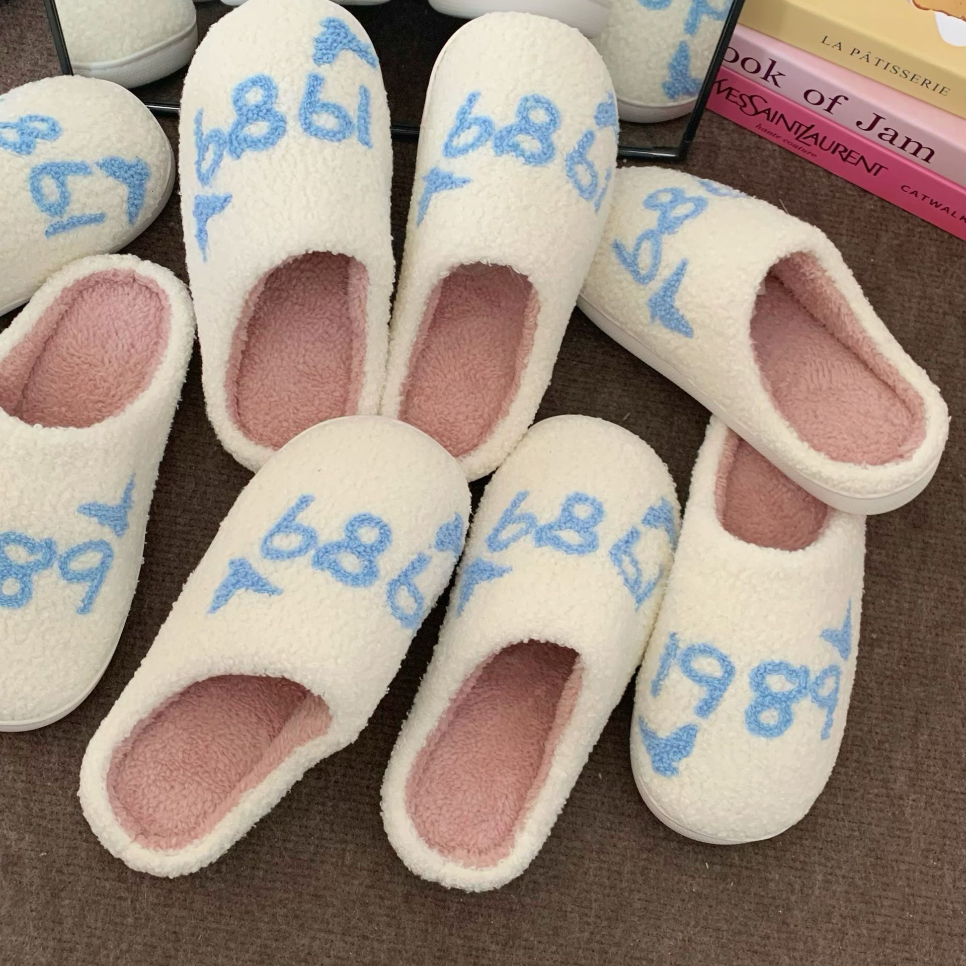 Korean couple style cotton slippers, simple autumn and winter thickened warm indoor thick-soled wool slippers, anti-slip postpartum shoes Specification drawing