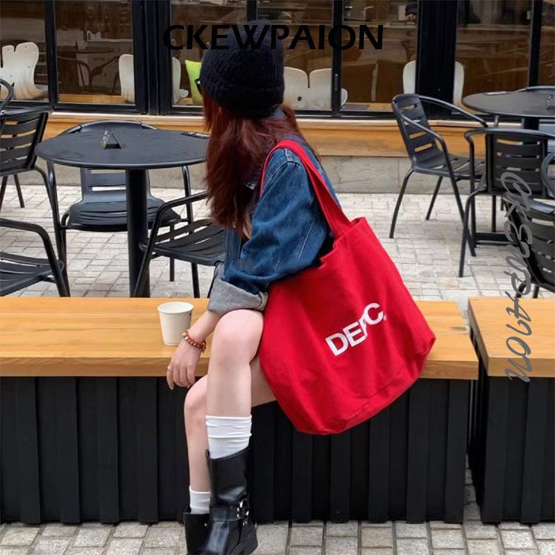 New letter-printed canvas large-capacity canvas bag, single-shoulder casual commuting bag, canvas bag, ins laid-back style full figure