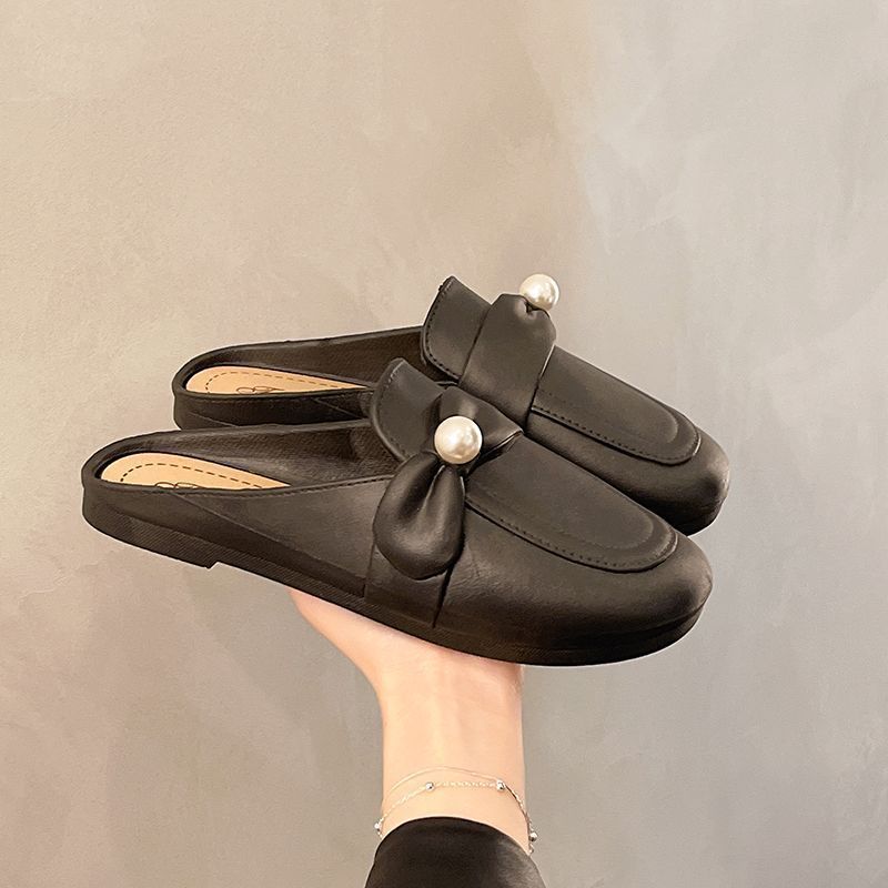 Round-toed semi-versatile red Korean women's flat bottom pearl women's flat spring sandals with a comfortable toe cap wholesale website new style shoes 61 Specification drawing