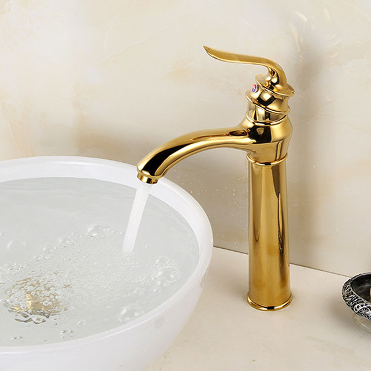 European-style all-copper faucet, bathroom basin faucet, bathroom hot and cold water basin, golden faucet details Picture