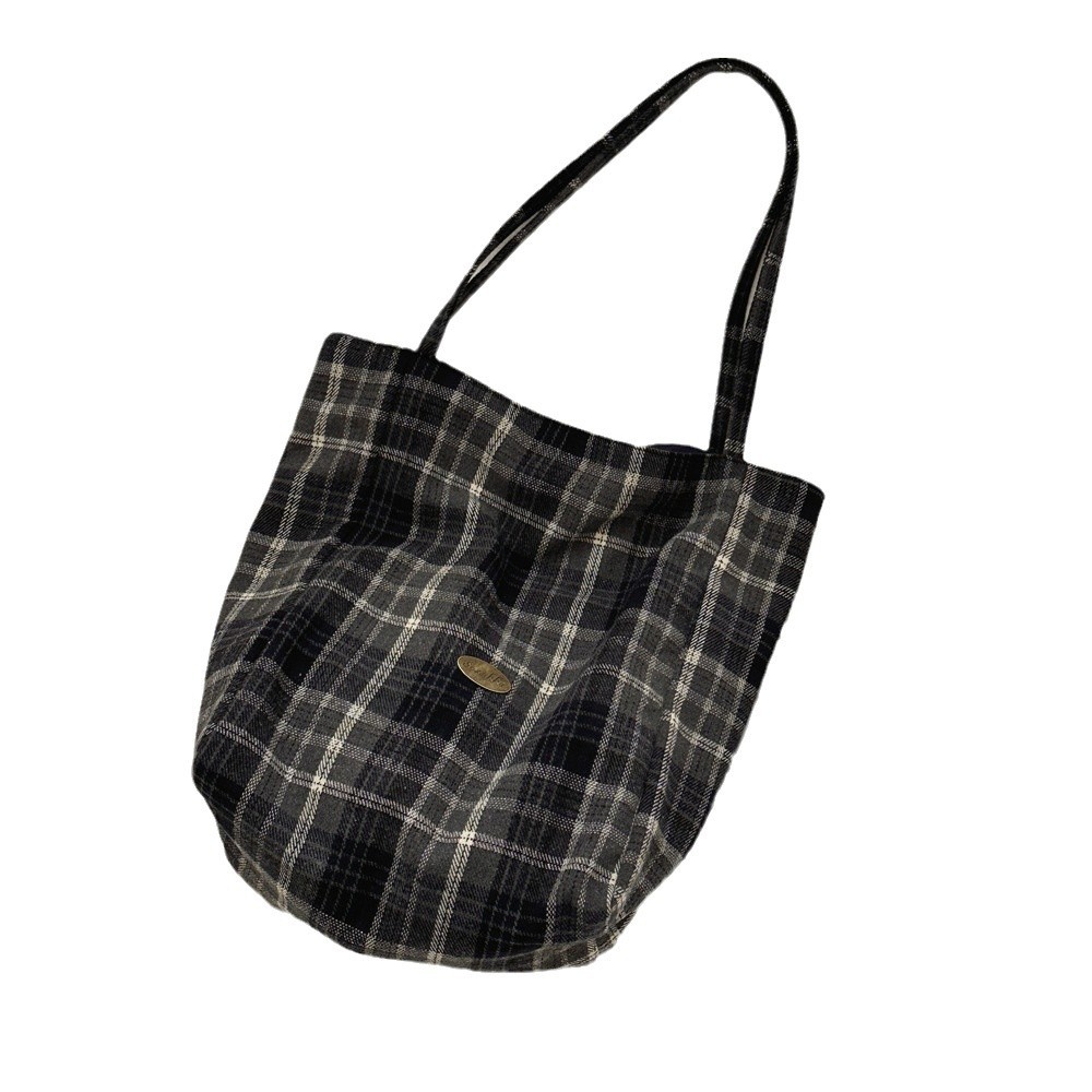 410271 Woolen checkered casual large-capacity fashionable single-shoulder bag, new style for college students to carry on both sides, retro hand-held Item Picture