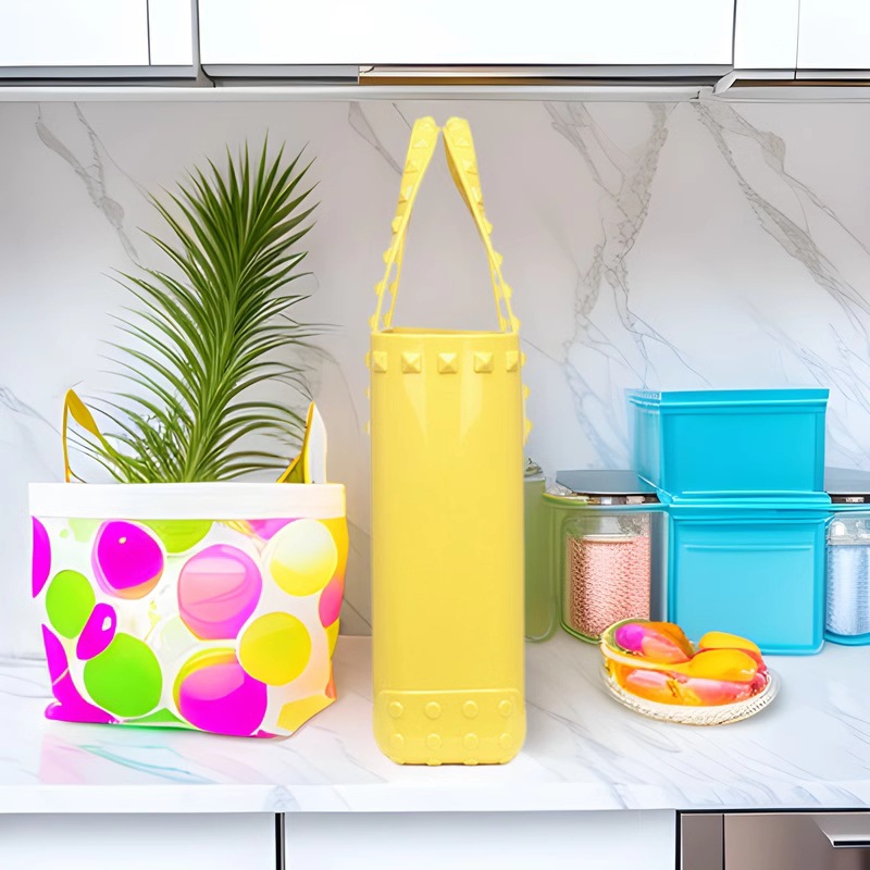 2025 New PVC cross-border jelly bag, niche women's bag, fashionable hollowed-out vegetable basket, diy hand-held beach bag Specification drawing
