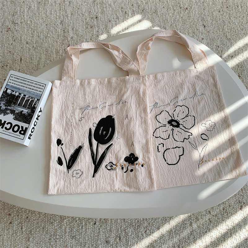 3591 Women's Spring/Summer Japanese-style soft single-shoulder bag, student shopping bag, casual canvas bag, large-capacity portable handbag details Picture