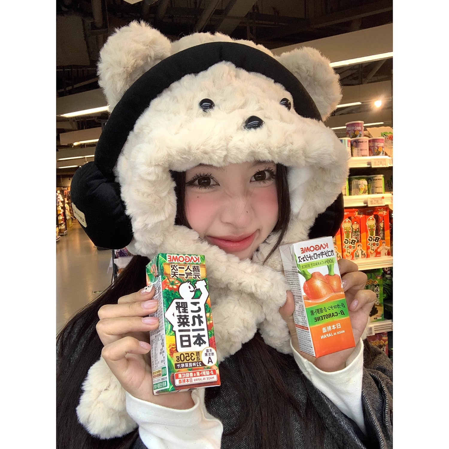 Cartoon headphones, bear hat, women's winter cycling windproof and fleece warm ear-protecting hat, plush scarf all-in-one hat Specification drawing