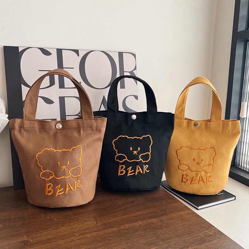 Personalized ladies' bucket bag, versatile and cute canvas bear wholesale, simple Japanese style new handbag Specification drawing