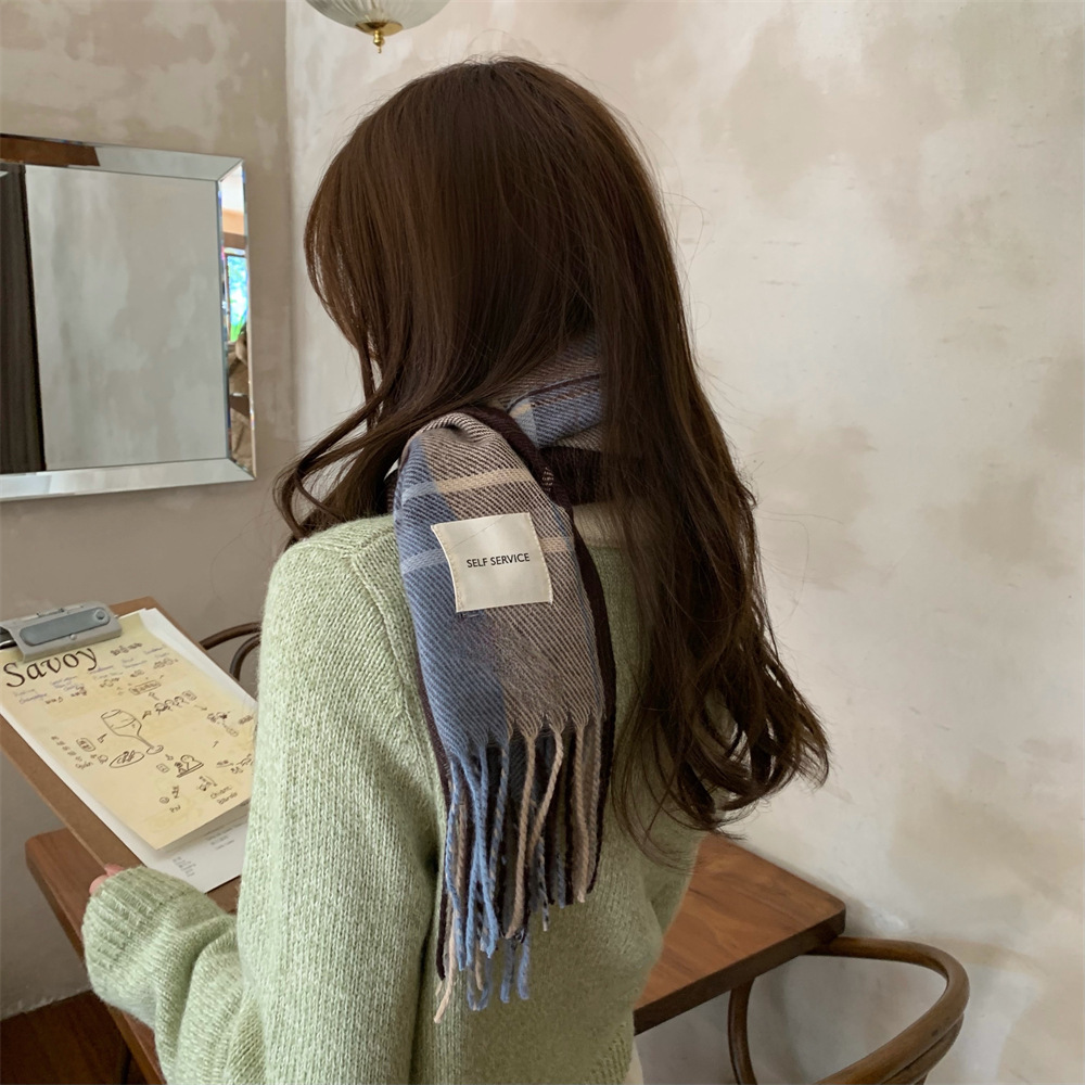 The 11144 autumn and winter new style of atmosphere retro checkered scarf is versatile, thickened, and student-style Korean style, warm, simple and trendy Specification drawing
