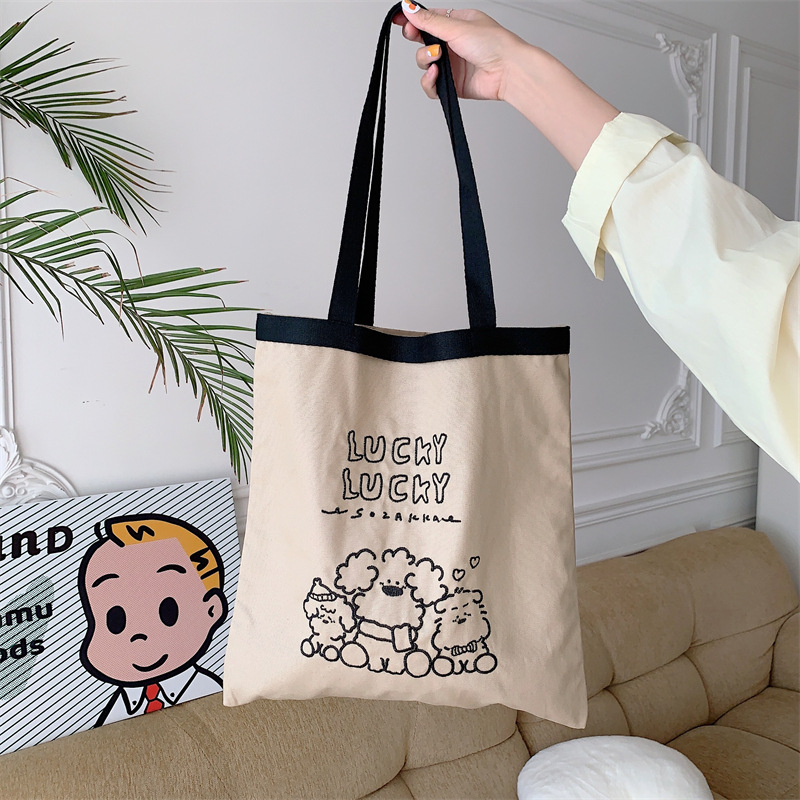 35245 Summer New woven strap Canvas bag, embroidered single-shoulder and hand-carry dual-purpose bag, Women's large-capacity tote bag, Japanese and Korean details Picture
