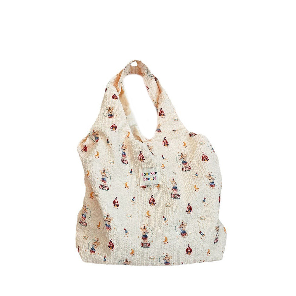4613 Korean summer embossed cute canvas bag, niche design, large capacity tote bag, single-shoulder armpit bag Item Picture
