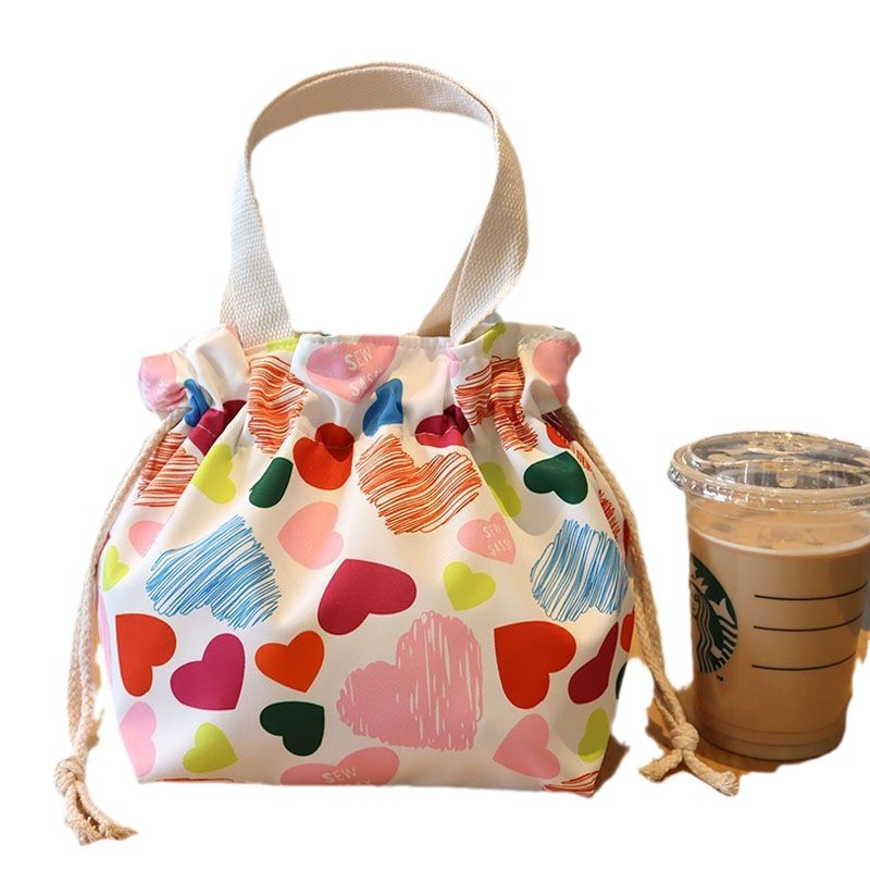 Drawstring bag, drawstring bento bag, student lunch box for work, carrying rice, hand-held drawstring bag, lunch box bag, canvas, cute dropshipping Item Picture