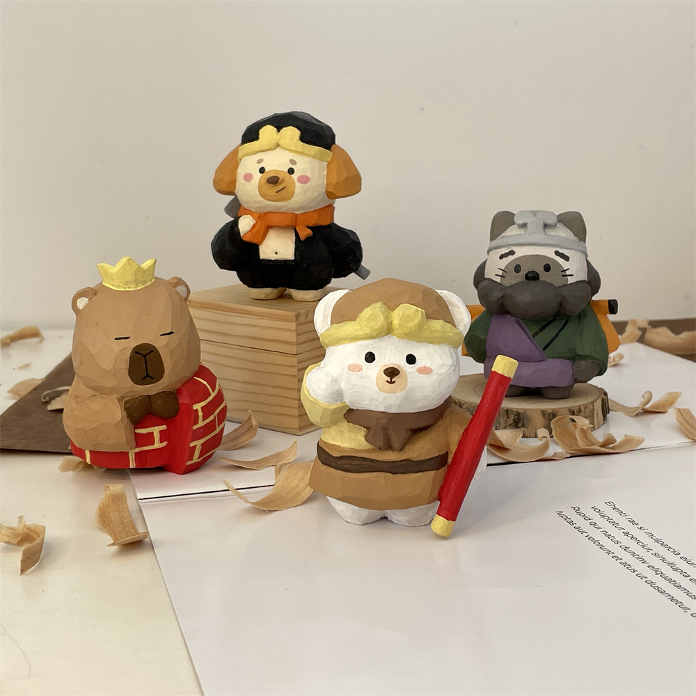 MXX41117 Hand-carved small decorative item, cartoon Tang Seng, Sun Wukong and his four disciples, desktop decoration toy full figure