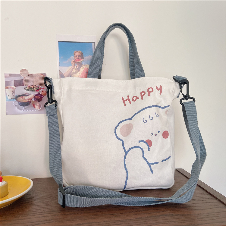 03138 Spring/Summer New cute bear and rabbit printed canvas bag ins girl student hand-held cloth bag supply Application Scenario