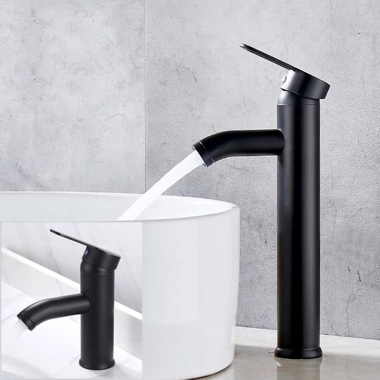 Stainless steel hot and cold water faucets, European-style black countertop basin, washbasin faucet, bathroom basin faucet details Picture