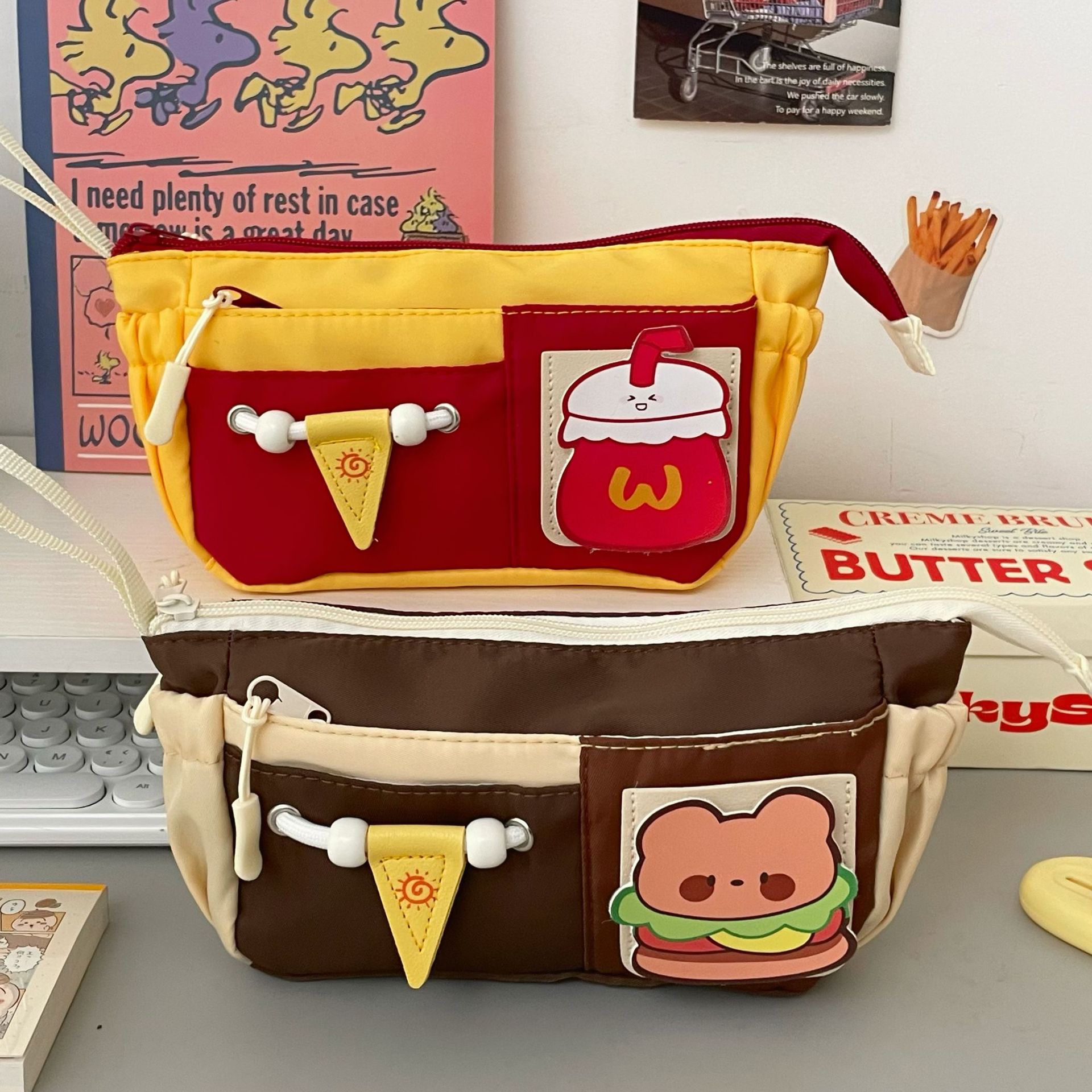 Japanese-style high-appearance-level hand-held pen case 2025 new hamburger pen case, large-capacity stationery box for junior and senior high school students full figure
