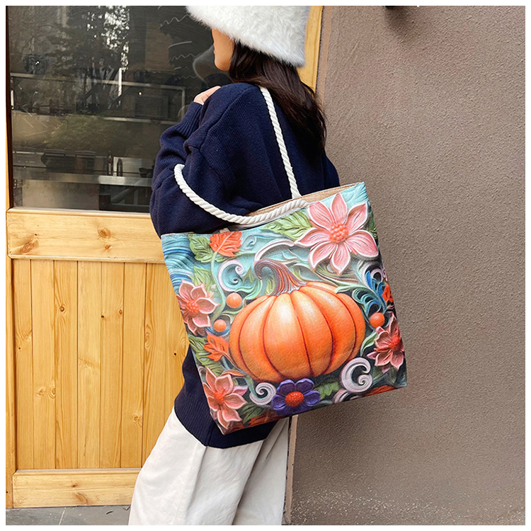 Wholesale of cross-border women's retro double-sided embroidered canvas bags, single-shoulder bags, fashionable linen cotton rope simple handbags Application Scenario
