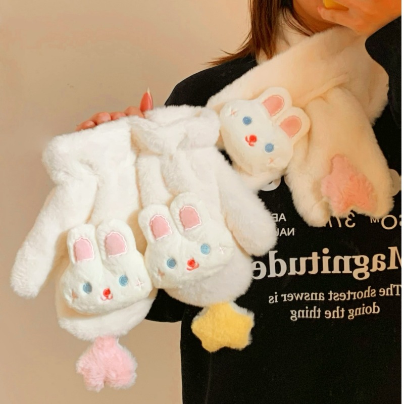 Star Rabbit Little mitten gloves for girls in winter, cute plush, windproof, cold-proof, thickened and warm, can be worn around the neck for girls Specification drawing