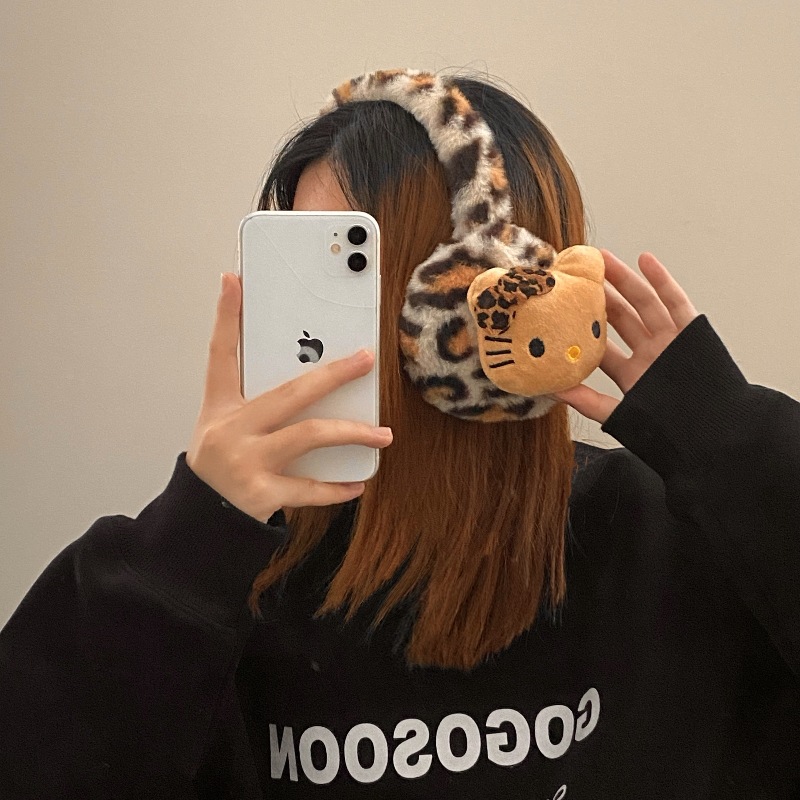 Hot girl leopard print cat ear masks for women, winter ear warmth, cycling frost and wind protection, ear warmth, ear cover, ear cap Specification drawing
