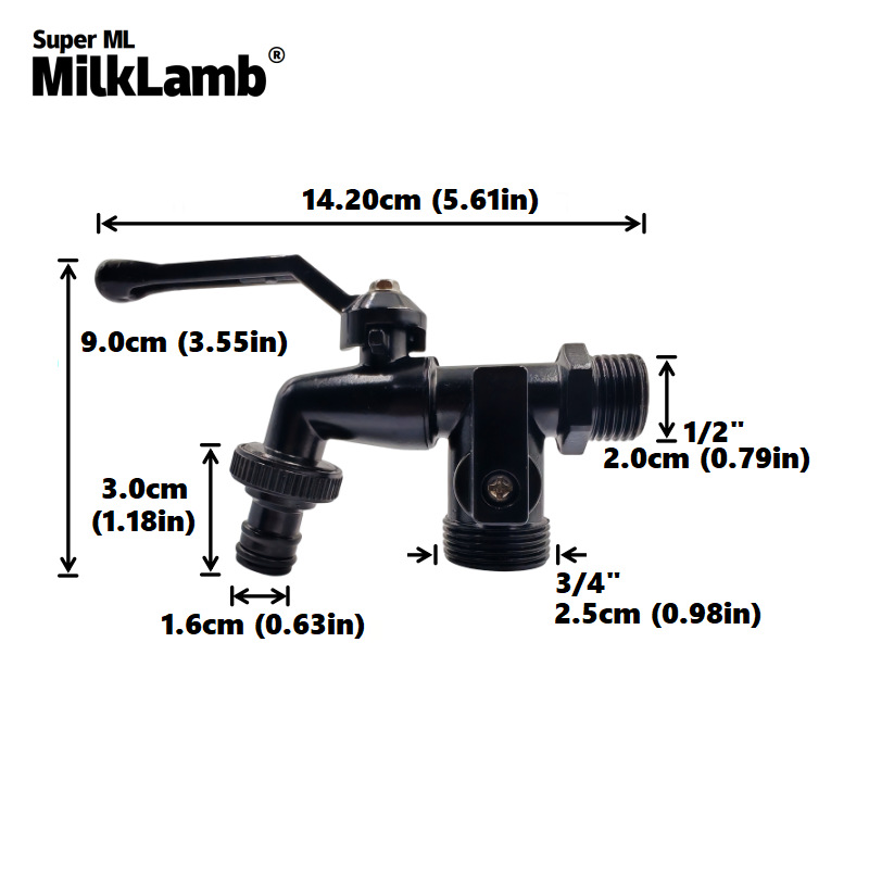 Cross-border exclusive gardening double water outlet zinc alloy faucet, one in and two out double pacifier alloy faucet [All black Application Scenario