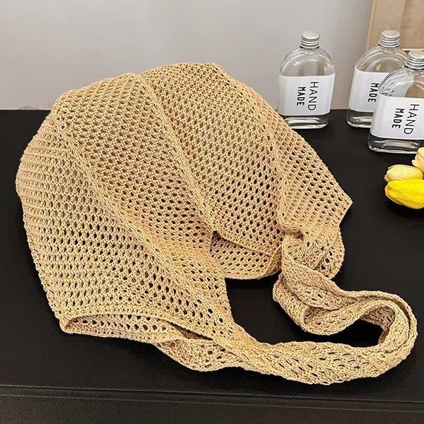 The new summer popular woven women's bag, hand-held woven bag, fashionable and stylish, single-shoulder net bag, seaside travel, straw weaving Specification drawing